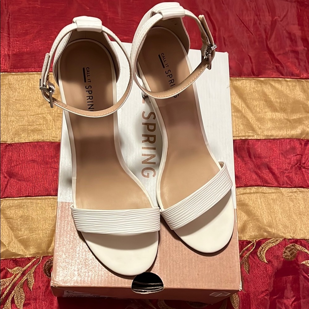 Call It Spring White Heels with Strappy Design and High Thin Heel